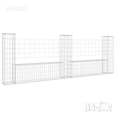 vidaXL U-образна габионна кошница с 3 стълба, желязо, 260x20x100 см（SKU:151276, снимка 1 - Други - 46262771