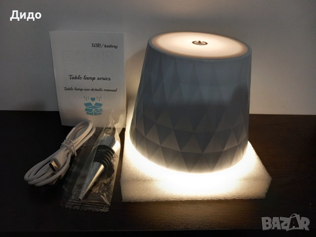 Сензорна LED лампа /бяла/ за бутилка с акумулаторна батерия, снимка 6 - Лед осветление - 53777784