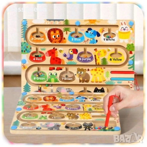 4697 Магнитен Лабиринт с Числа: Образователна Дървена Игра за Броене и Финна Моторика, снимка 4 - Образователни игри - 53771785