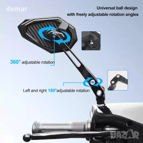 YUBOZDZQ Огледала за мотоциклети, Огледало за обратно виждане от карбон с антирефлексно покритие, снимка 2 - Аксесоари и консумативи - 51732745