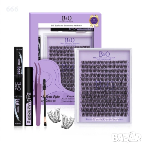 Комплект за удължаване на мигли B&Q 156 бр. 8-16 Средство за премахване на лепило Апликатор