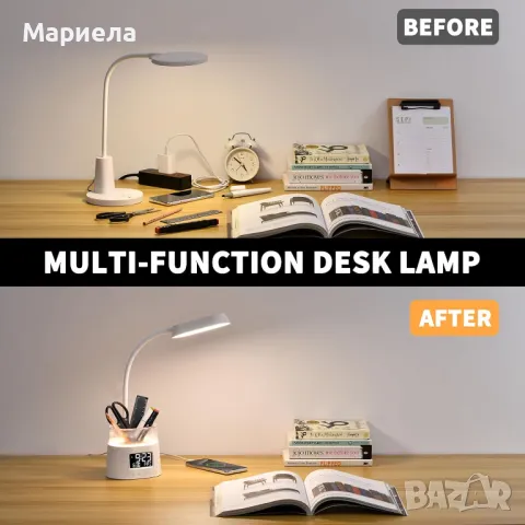  LED настолна лампа с държач за писалка и USB порт / RGB светлина / Светещ Часовник, снимка 6 - Други - 48411669