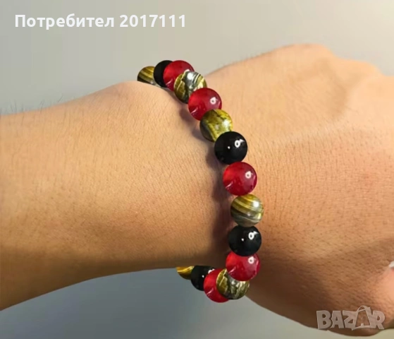 Гривна от естествени камъни Тигрово око, Оникс и Червен Ахат – защита, сила и баланс