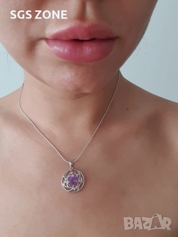 сребърна висулка със сапфир, аквамарин и рубин, снимка 4 - Колиета, медальони, синджири - 51746840