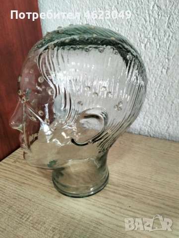 Стара стъклена глава , стъклен манекен, снимка 2 - Антикварни и старинни предмети - 53734951