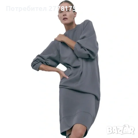 Zara памучна сива рокля