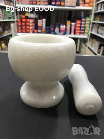 Голямо Мраморно хаванче и чукало за подправки, Бял/Бежов, снимка 9 - Аксесоари за кухня - 53943971