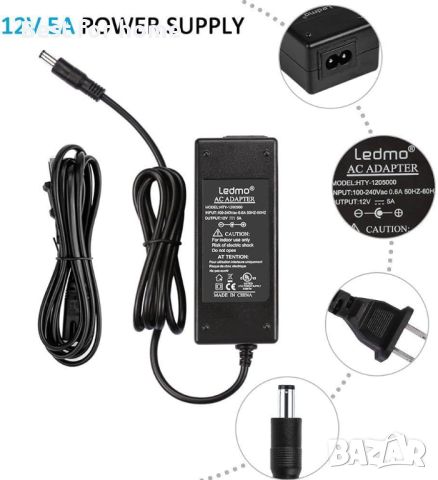 AC Adapter Power Supply LEDMO 12V 5A 60W HTY-1200500, снимка 2 - Лед осветление - 45911627