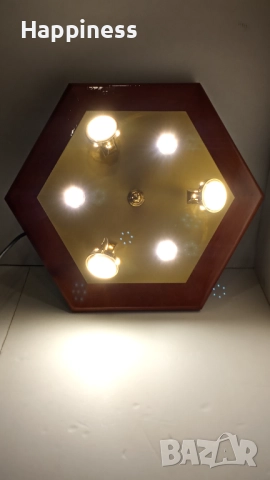 Лампа за таван с метални лунички въртящи и дървена рамка , снимка 12 - Лампи за таван - 52229805