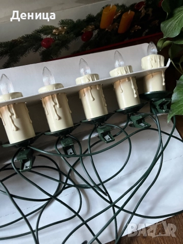 Коледна гирлянда със свещи-10 броя Изправна, запазена кутия, но скъсана Големина на всяка свещ с щип, снимка 4 - Други - 52598819