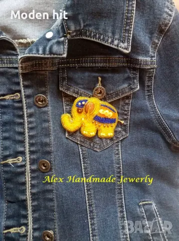 Брошка - аксесоар "Индийски слон" с пясъчен авантюрин. Ръчна изработка., снимка 3 - Други - 49702349