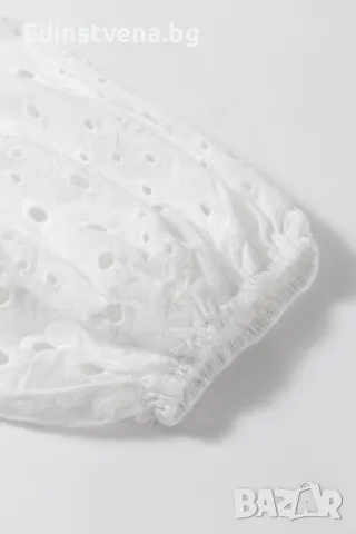 Дамска блуза в бяло с къси бухнали ръкави и бродерия, 100% памук, снимка 8 - Ризи - 50073197