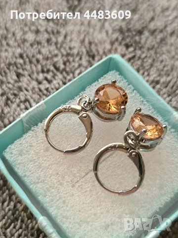Сребърни обеци с жълт цирконии , снимка 5 - Обеци - 53788233