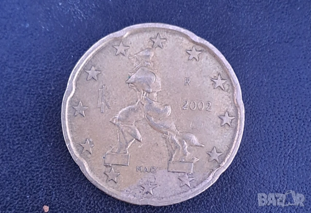 Италия 20 цента 2002 г., снимка 2 - Нумизматика и бонистика - 53658890