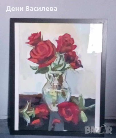 Картина рози с ваза