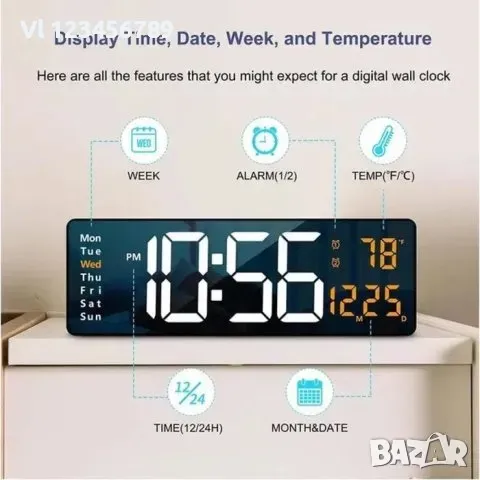 Голям електронен стенен часовник SM-601, снимка 3 - Стенни часовници - 48506620