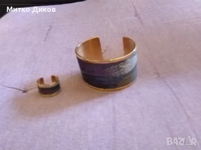 Медна гривна с меден пръстен облицовани комплект нови арт деко