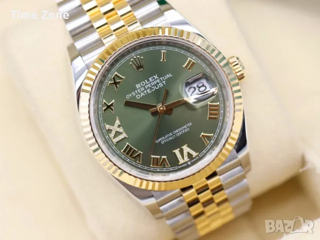 Rolex Datejust 36mm Two-Tone Yellow Gold Green Dial Diamond Automatic Дамски Различни Варианти, снимка 3 - Дамски - 48183096