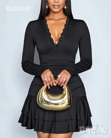 Черна рокля с дълъг ръкав, снимка 5 - Рокли - 53897725