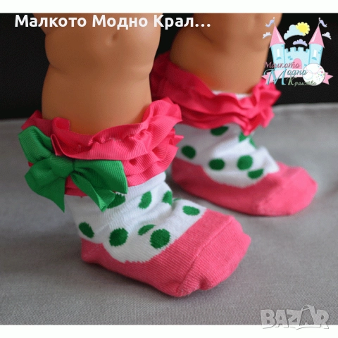 Чорапки със зелени точки, снимка 4 - Бебешки чорапи - 51574831
