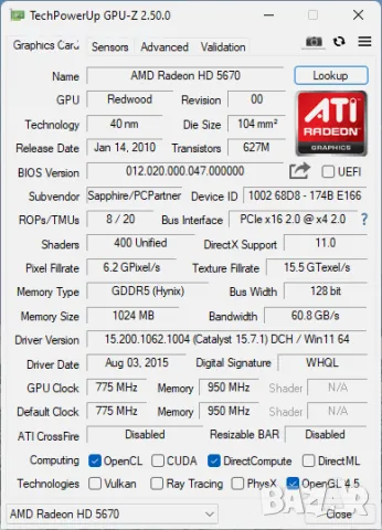 Видео карта AMD Radeon Sapphire HD 5670 HDMI 1024MB GDDR5 128bit PCI-E , снимка 9 - Видеокарти - 47837969