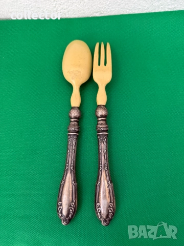Сребърни прибори за салата със Сло**ва кост. №7507, снимка 7 - Антикварни и старинни предмети - 52084388