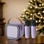 Караоке колона с 2 безжични микрофона Преносима Bluetooth Високоговорител с LED светлина 6 цвята, снимка 9