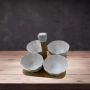 Елегантен комплект от 4 керамични купички с дървена стойка, снимка 1