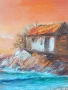 Димитър Генев 33x27см/малка българска картина масло върху платно/морски пейзаж/рибарски лодки-колиба, снимка 4