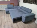 Сив ъглов диван от плат с фунция сън и ракла, снимка 5
