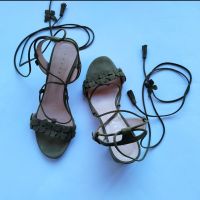Unutzer сандали с увиващи се по крака връзки велур зелено, снимка 6 - Сандали - 45501654