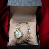 Красив подаръчен комплект часовник с гривна в нежен дизайн с камъни цирконии Gift5, снимка 2 - Дамски - 45762106