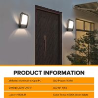 LUTEC Външна LED стенна лампа, водоустойчива, алуминиева, 4000K 1050LM 15,8 W, топло бяло, снимка 7 - Лед осветление - 45097681