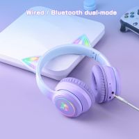 PHNIXGAM Bluetooth слушалки с котешки уши за деца, безжичен и кабелен режим с микрофон, RGB LED, снимка 6 - Слушалки и портативни колонки - 45437644