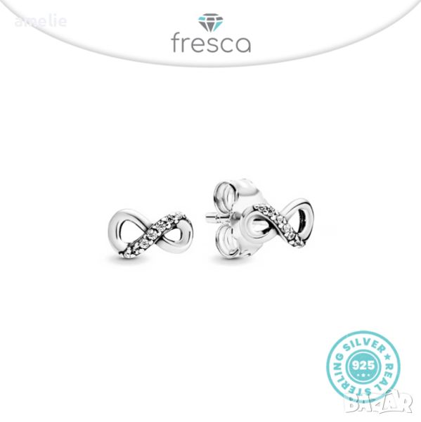 Ново! Обеци Fresca по модел тип Pandora Infinity сребро 925 с печат, снимка 1