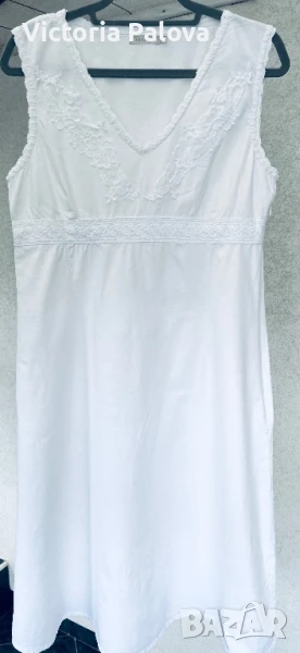 Елегантна бяла рокля FRANSA лен и вискоза, снимка 1