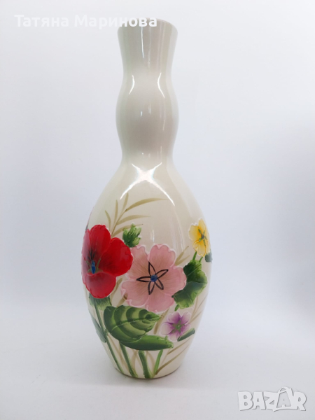 Голяма порцеланова ваза с ръчно рисувани цветя, снимка 1