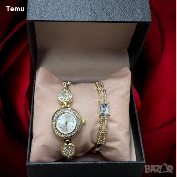Красив подаръчен комплект часовник с гривна в нежен дизайн с камъни цирконии Gift5, снимка 1