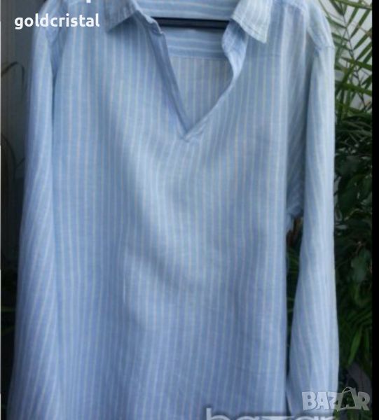  мъжка риза лен с дълъг ръкав, снимка 1