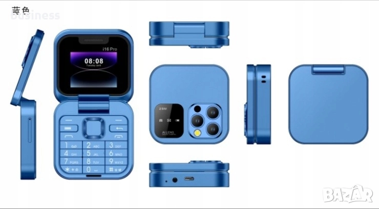 Сгъваем телефон i16 Pro, мини телефон, малък телефон, телефон с капаче, българско меню на български, снимка 1
