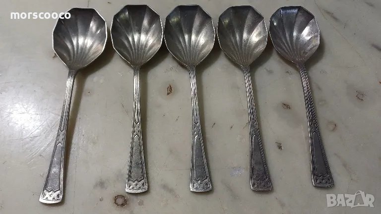 английски лъжички за хайвер със сребърно покритие - 5бр., снимка 1