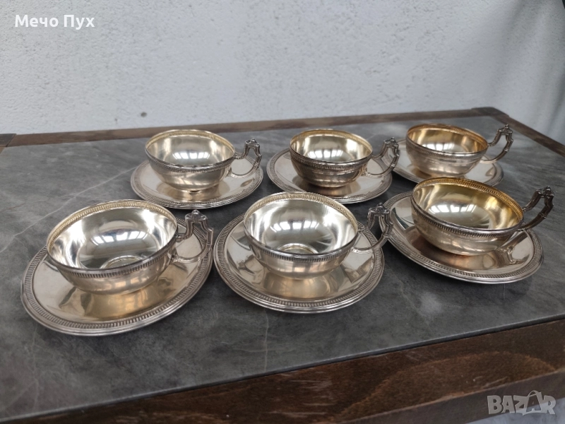 Сребърен сервиз за кафе - 6 чашки и 6 чинийки , снимка 1