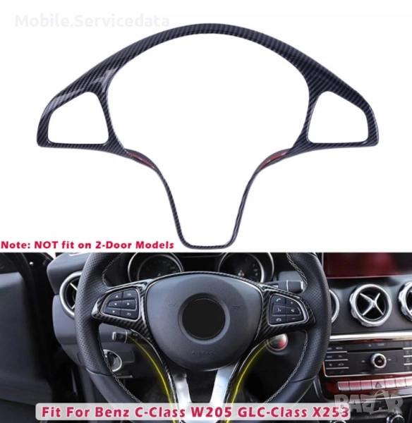 Декоративен панел за волан с въглеродна текстура (carbon fiber), подходящ за Mercedes C-Class W205 и, снимка 1