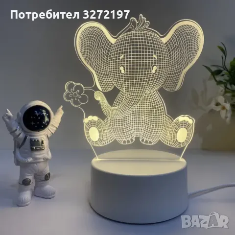 Холограмна 3D LED лампа Слонче, снимка 5 - Настолни лампи - 49513812