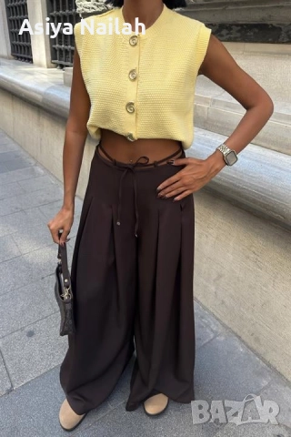 Дамски широк панталон с висока талия – елегантен модел, снимка 9 - Панталони - 52795200