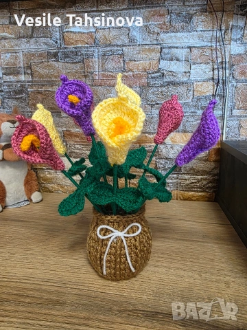 Ръчно плетени цветя, снимка 6 - Изкуствени цветя - 54245685