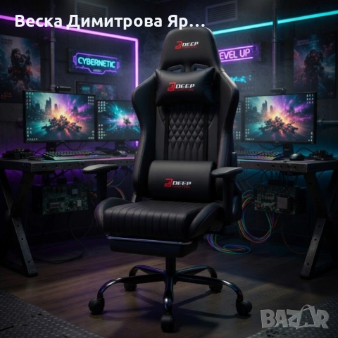 Ергономичен черен геймърски стол с поставка за крака, регулируема височина и 3D подлакътници, снимка 3 - Столове - 54044508