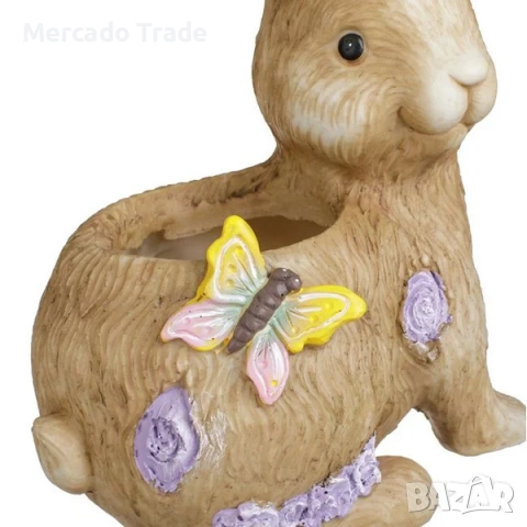 Великденска керамична декоративна фигура Заек с кошница и пеперуда, снимка 4 - Декорация за дома - 53728597