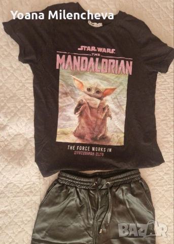 baggy jeans изкуствена кожа плюс тениска пожелание в комплект, снимка 3 - Тениски - 53911260