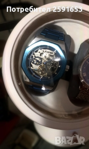 Автоматичен часовник тип скелетон в син цвят